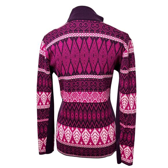 Obermyere Wool Blend Ski Sweater Pink Ladies Medium Fair Isle Full Zip - Picture 4 of 8
